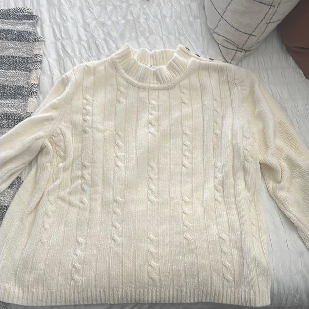 Alfred Dunner Cozy Cream Cable Knit Sweater